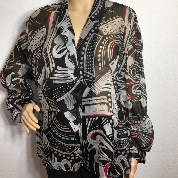 Chico’s Black/White/Silk Print Blouse - Picture 1 of 8